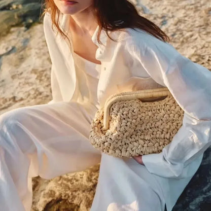 Handwoven Straw Clutch Bag – Elegant Summer Beach Handbag