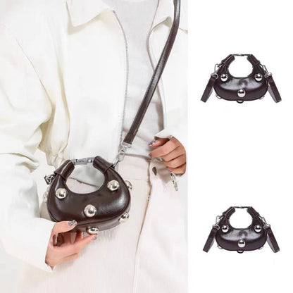 Mini Dumpling Purse with Metal Ball Clasp – Suede Shoulder Bag