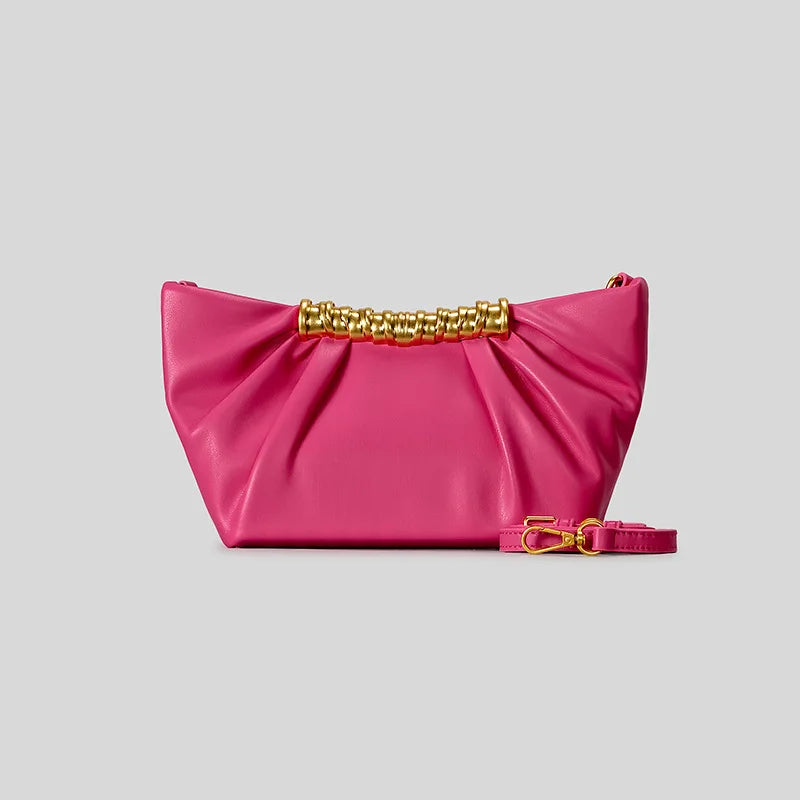 Elegant Ruched Hobos Clucth Bag Luxury Designer Metal Handle Women Handbags Soft Pu Leather Shoulder