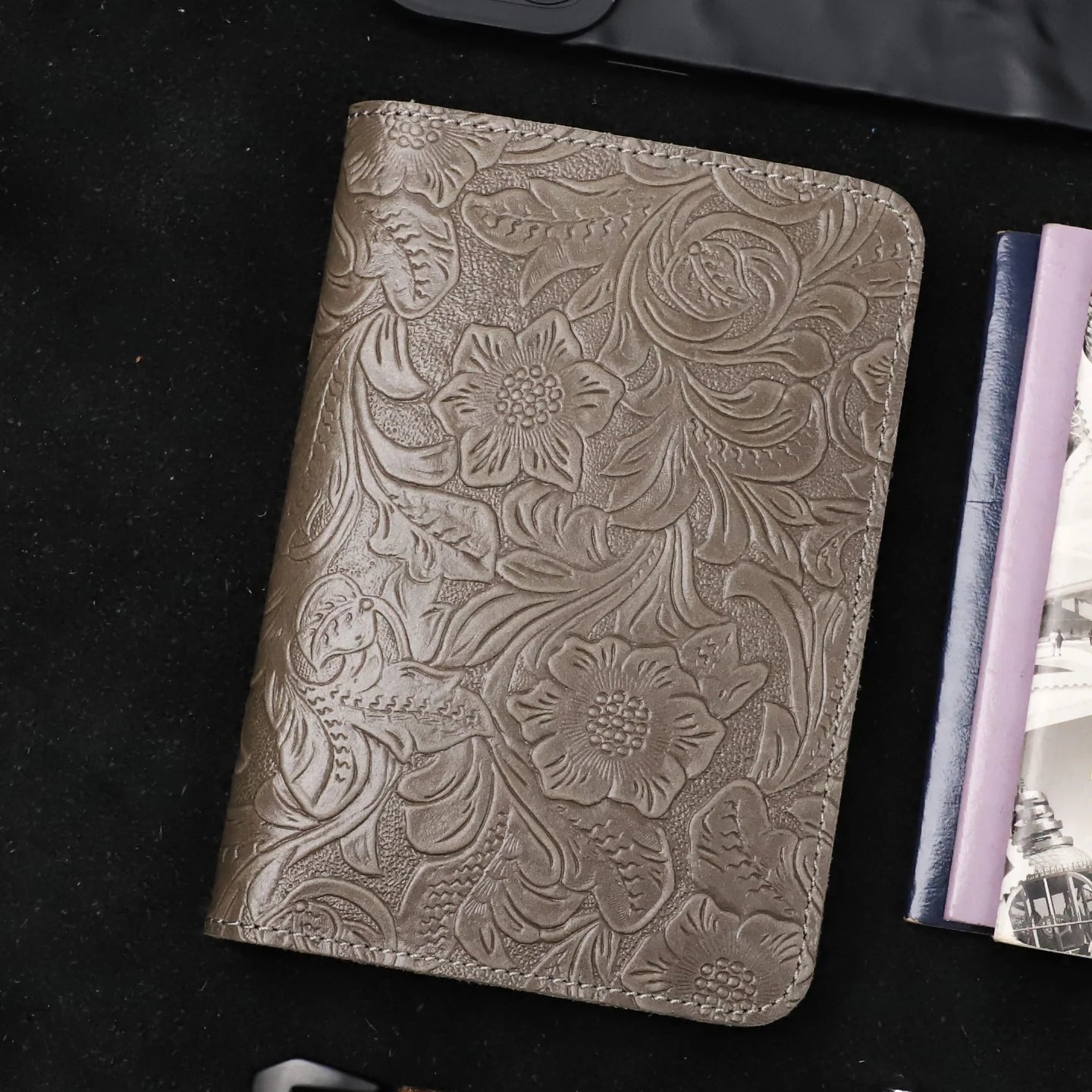 Leather Passport Wallet – Floral Embossed Genuine Cow Leather Travel Cover