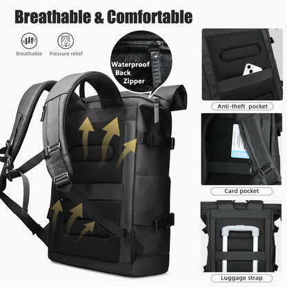 Roll-Top Travel Backpack – Expandable 15.6" Laptop Bag for Men