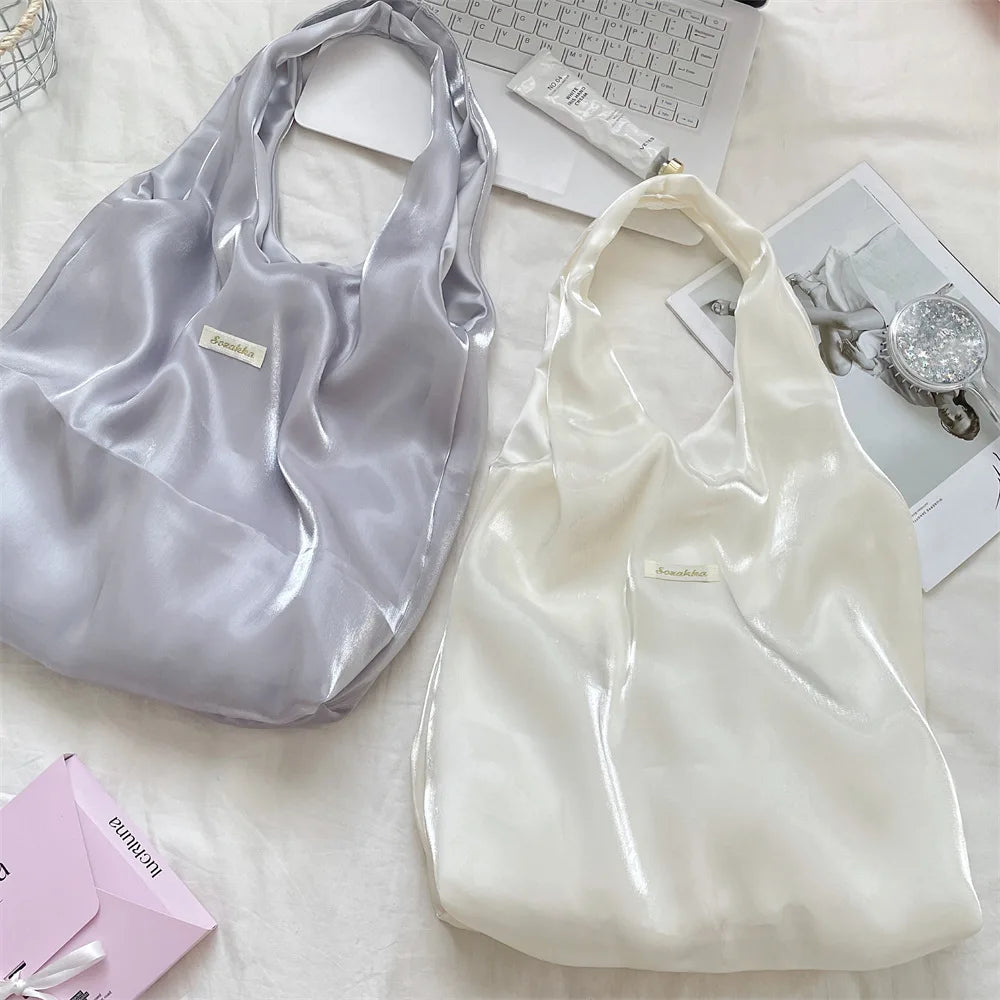 Satin Tote Bag – Large Capacity Lightweight Shoulder Bag for Women