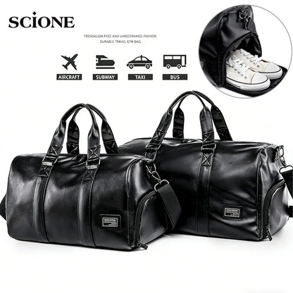 PU Leather Gym Bag for Men – Sports Duffel with Shoe Compartment