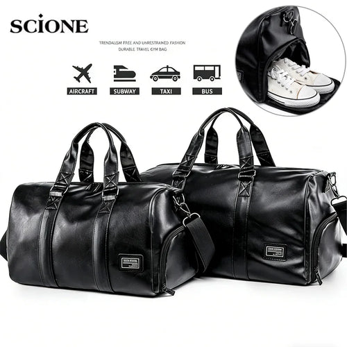 PU Leather Gym Bag for Men – Sports Duffel with Shoe Compartment