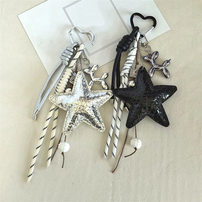 Bow Leather Charm Keychain with Braided Rope – Cute Bag Accessory