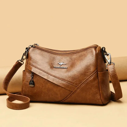 Vintage Soft Leather Crossbody Bag – Multi-Pocket Women's Shoulder Bag
