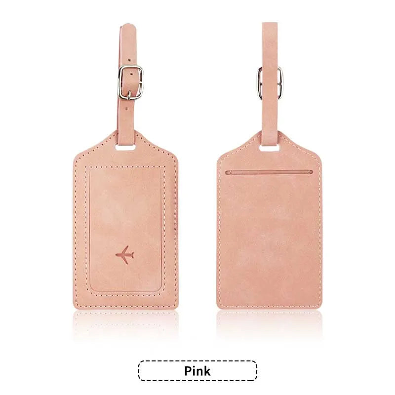 Leather Luggage Tag with Card Slot – Travel Baggage Label for Men & Women