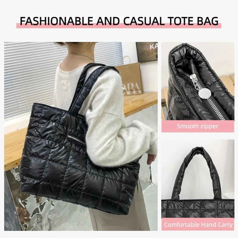 Quilted Puffer Tote Bag – Large Capacity Women's Shoulder Bag