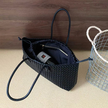 Woven PU Leather Tote Bag – Women's Slouchy Hobo Satchel