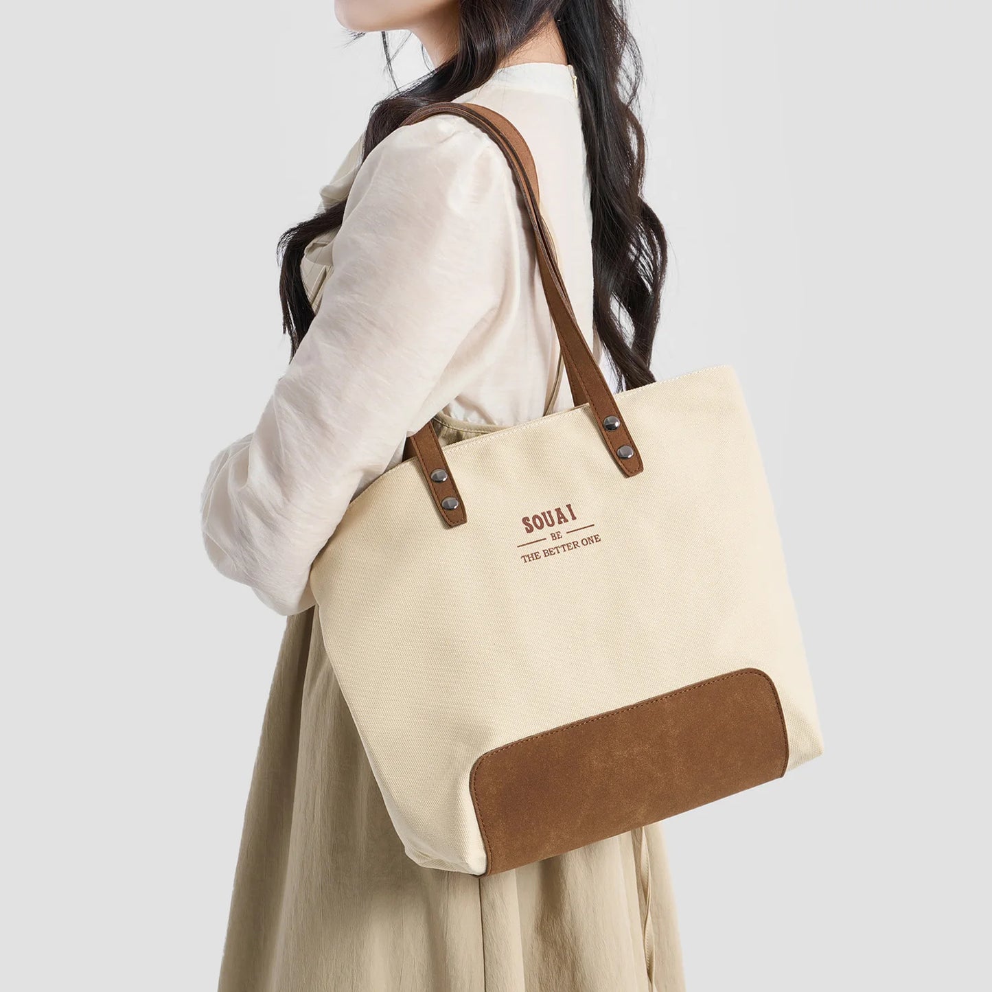 Canvas Tote Bag for Women – Letter Print Shoulder Bag for Work & Daily Use