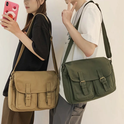 Canvas Flap Messenger Bag – Multi-Pocket Crossbody