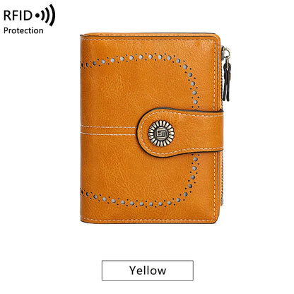 RFID Blocking Women's Vintage Bifold Wallet – Multi-Card Zip