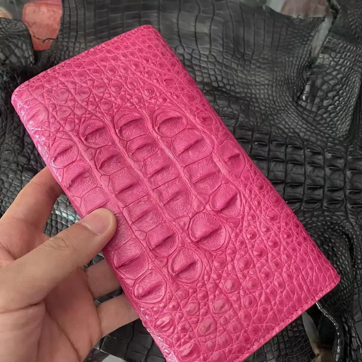 Genuine Crocodile Leather Long Wallet for Women – Large Capacity Clutch Purse