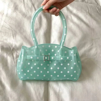 Polka Dot PVC Transparent Shoulder Bag – Waterproof Lock Handbag