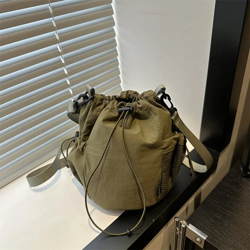Nylon Drawstring Bucket Bag – Women's Lightweight Crossbody