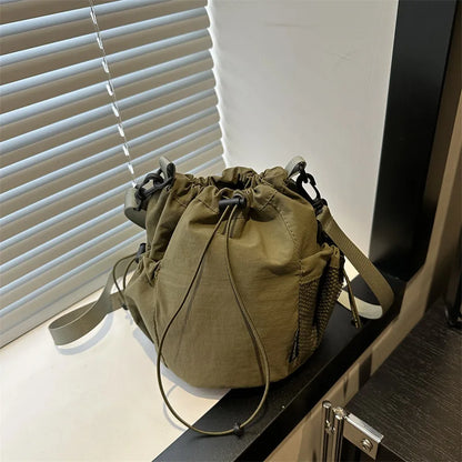 Nylon Drawstring Bucket Bag – Women's Lightweight Crossbody