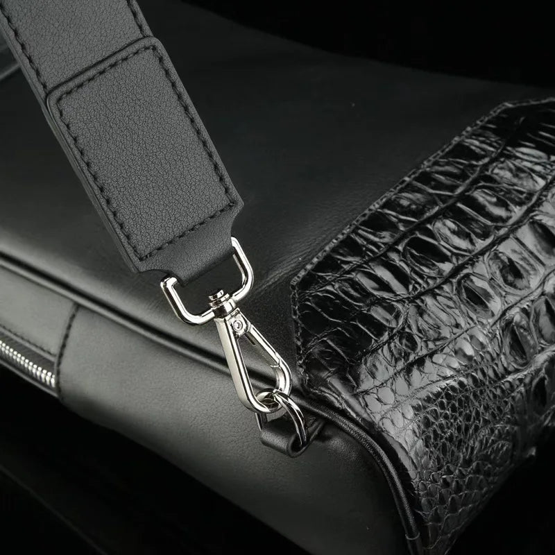 Crocodile Embossed Leather Men's Chest Bag – Large Capacity Sling