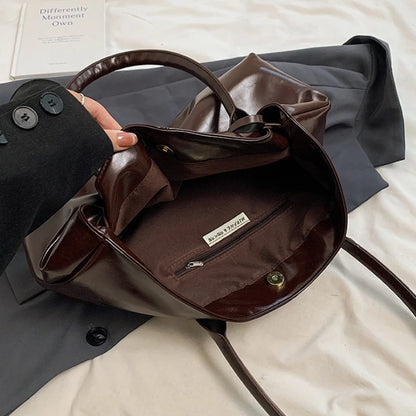 Vintage Leather Shoulder Tote Bag for Women – Large Capacity