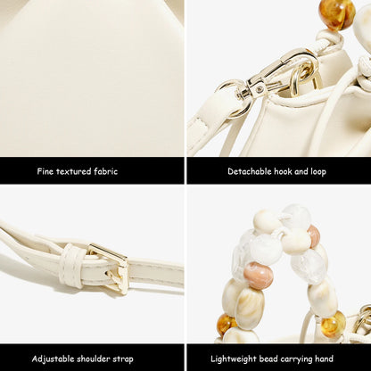 FOXER 2026 Spring Summer New Chic Women's Beaded Handbag Fashion White Signature Crossbody Bag New Cloud Bag with Large Storage