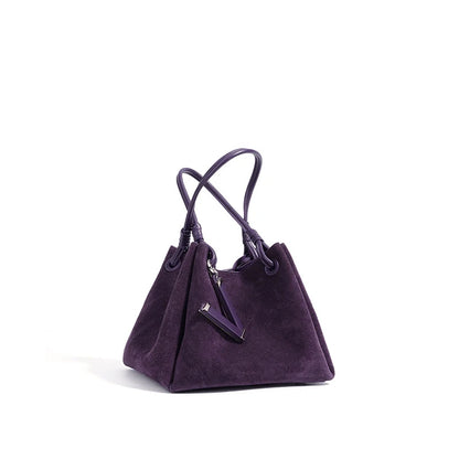 Suede Leather Bucket Bag for Women – Minimalist Handheld Tote