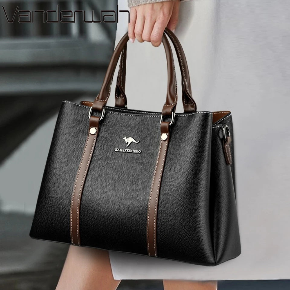 Leather Handbag for Women – Multi-Pocket Crossbody Tote