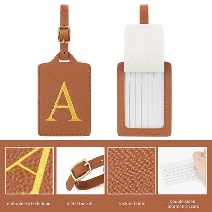 Personalized Initial Luggage Tag – Brown PU Leather Monogram Suitcase Label
