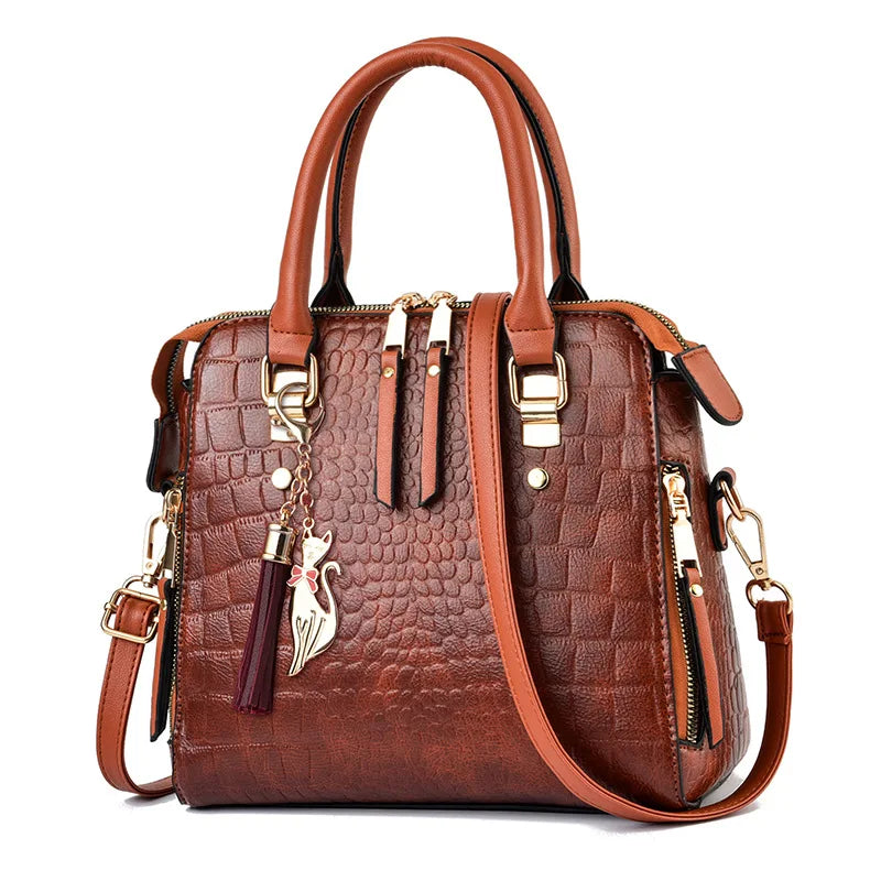 Luxury Alligator Pattern Handbag for Women – Large Capacity PU Leather