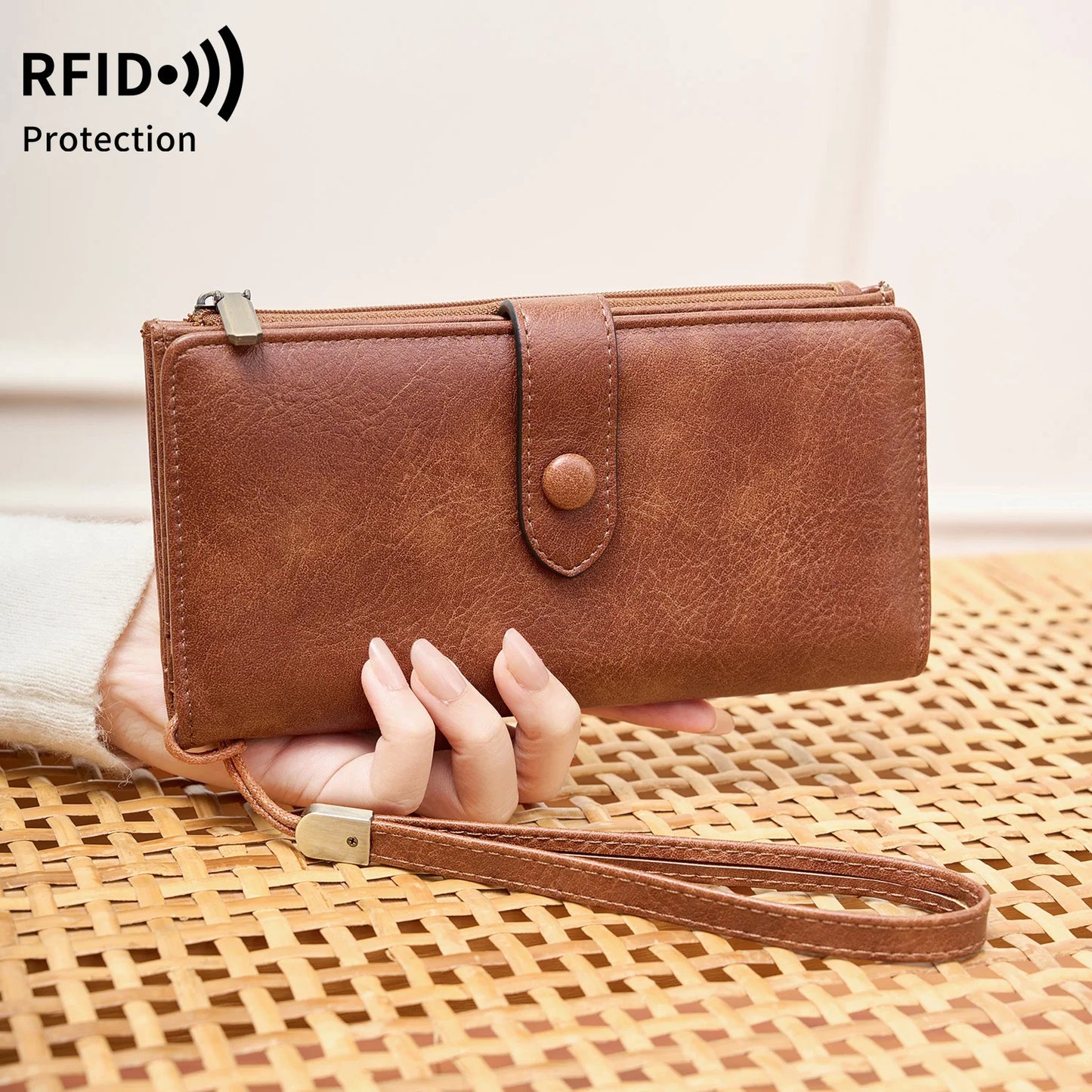 RFID Women's Long Wallet – Large Capacity PU Leather Organizer
