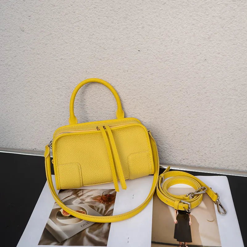Genuine Leather Mini Boston Bag – Women's Luxury Top Handle Crossbody