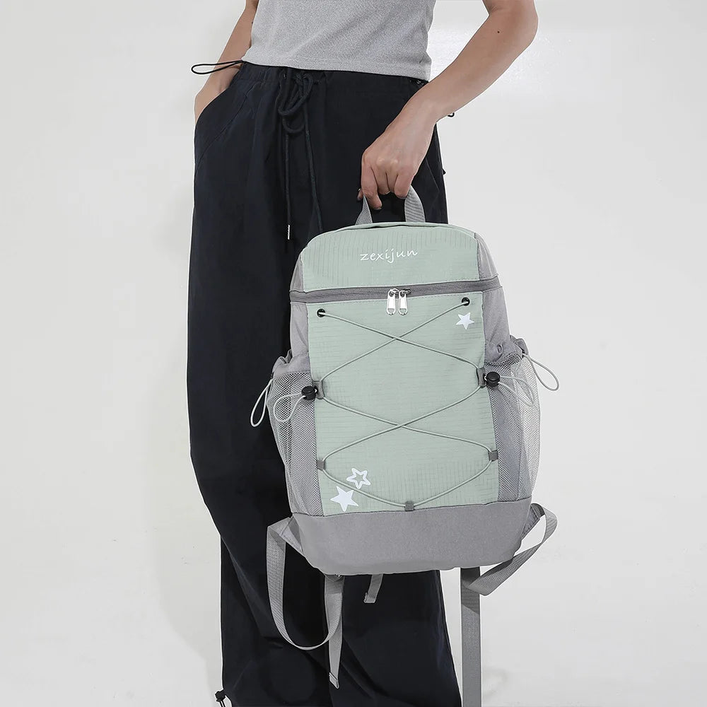 Star Print Nylon School Backpack with Bungee Cord