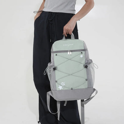 Star Print Nylon School Backpack with Bungee Cord