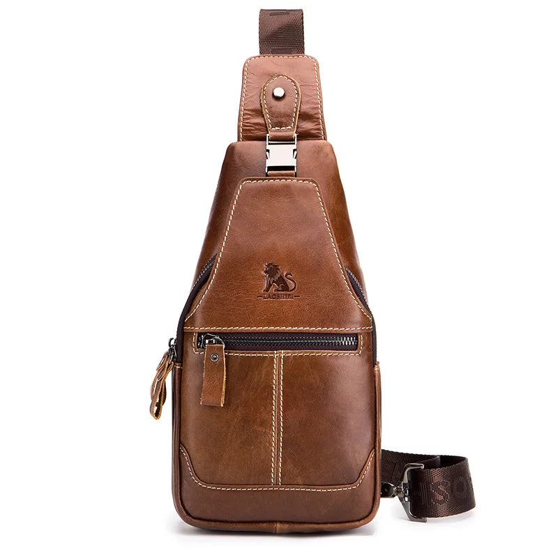 Men's Genuine Leather Chest Bag – Retro Cowhide Sling Bag