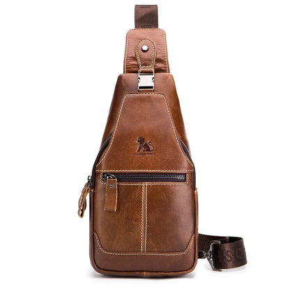 Men's Genuine Leather Chest Bag – Retro Cowhide Sling Bag