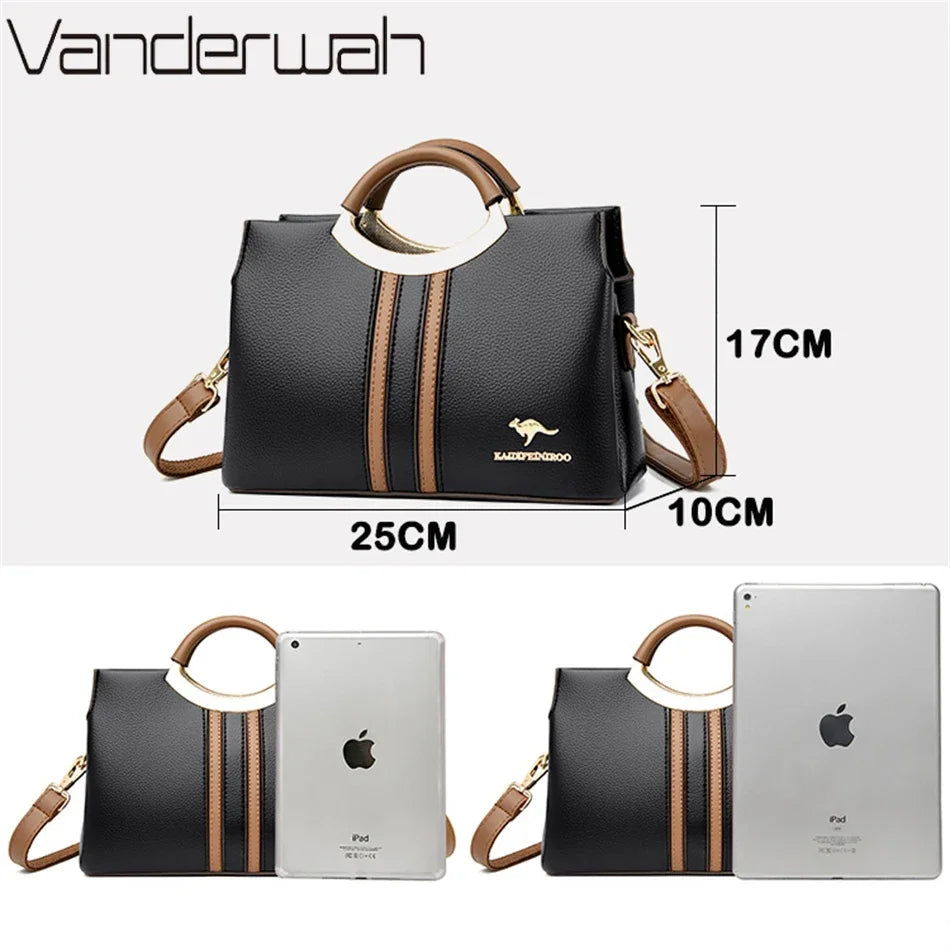 Genuine Leather Crossbody Bag for Women – 3-Layer Designer Shoulder Purse