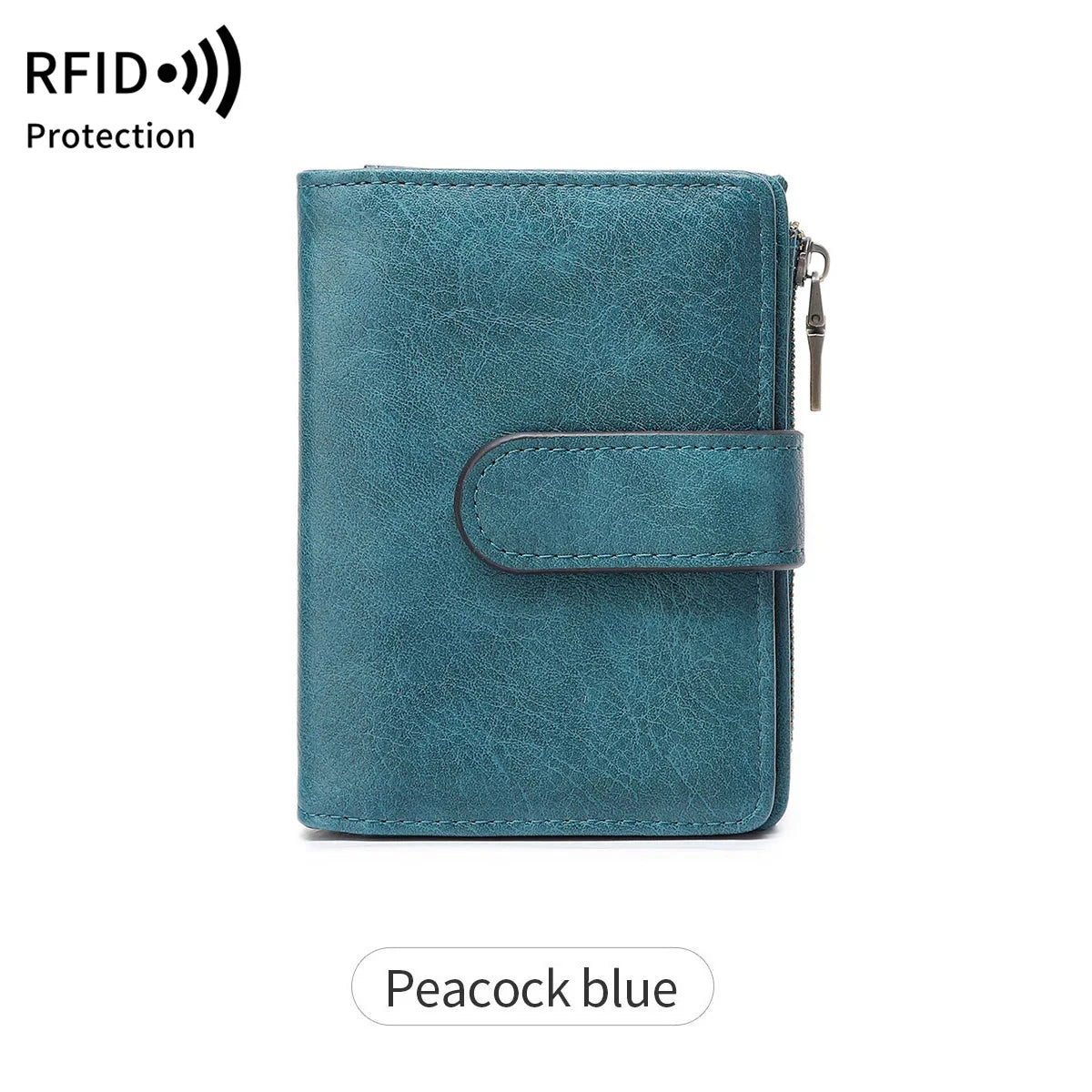 RFID Anti-Theft Women's Wallet – Retro Trifold Coin Purse with Zipper Closure