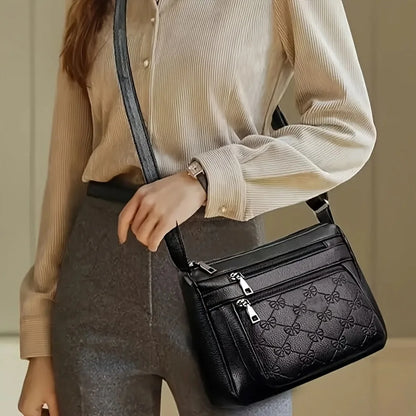 Women's PU Leather Crossbody Bag – Multi-Pocket Shoulder Purse