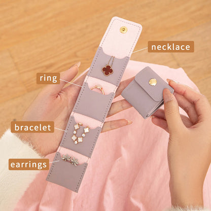 Jewelry Travel Pouch – Mini PU Leather Organizer with Snap Closure