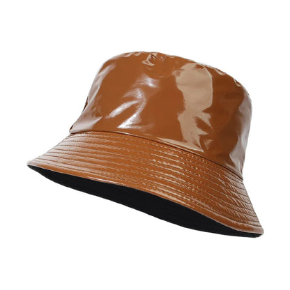 Reversible Faux Leather Bucket Hat for Women – Waterproof PU