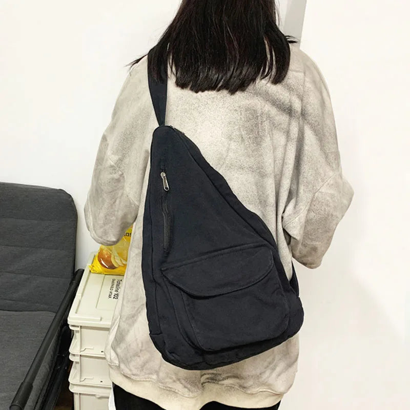Canvas Crossbody Sling Bag – Unisex Multi-Pocket Shoulder Bag