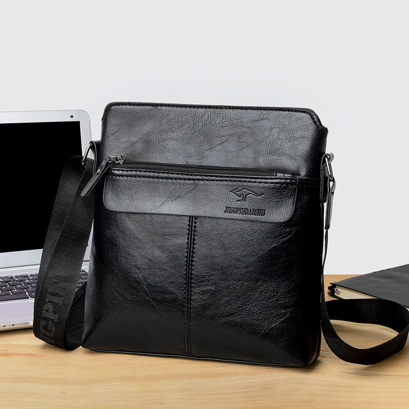 Men's Crossbody Messenger Bag – PU Leather Multi-Pocket Shoulder Bag