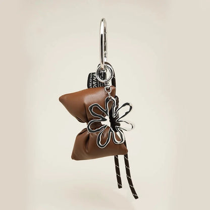 Y2K Bow Leather Keychain – Heart Clip Bag Charm & Phone Lanyard