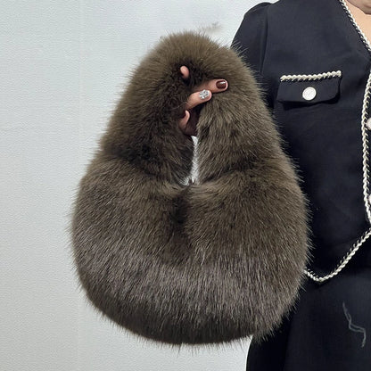 Faux Fur Half Moon Bag for Women – Fluffy Mini Tote Handbag