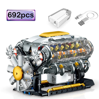 Electric V8 Engine Building Blocks Set – 692pcs Motorized Model Kit
