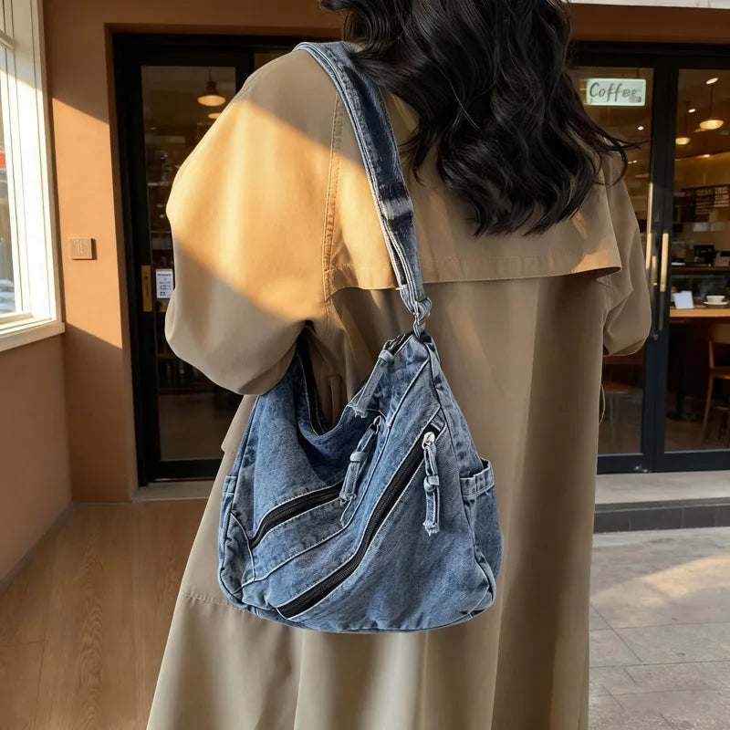 Winter Shoulder Bag Large Capacity Denim Storage Korean Style Comfortable Versatile Texture