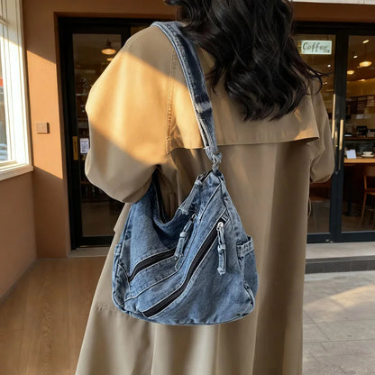 Winter Shoulder Bag Large Capacity Denim Storage Korean Style Comfortable Versatile Texture