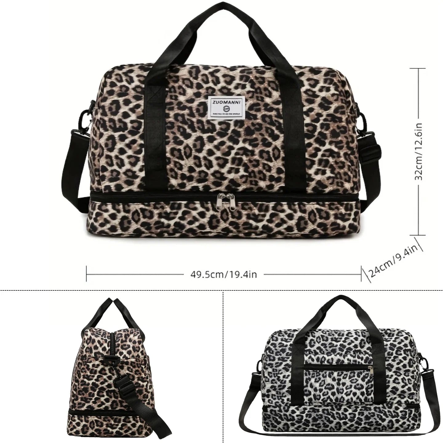 Leopard Print Gym Duffle Bag with Shoe Compartment