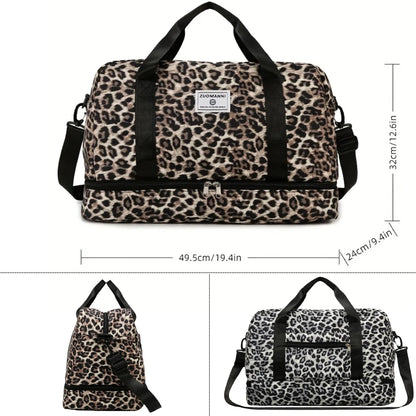 Leopard Print Gym Duffle Bag with Shoe Compartment