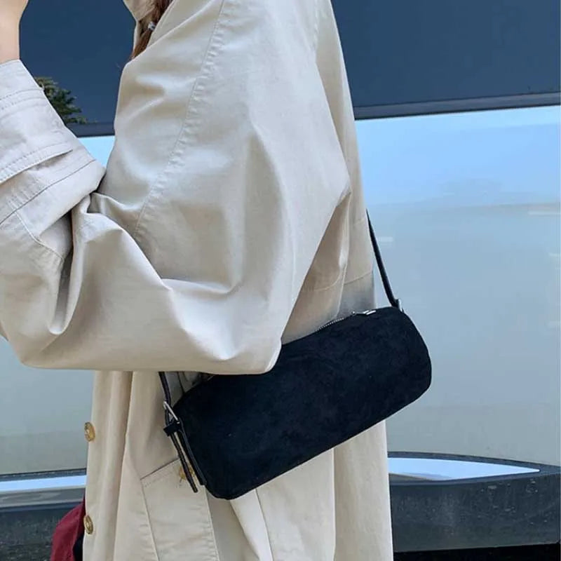 Suede Pillow Shoulder Bag Slouchy Hobo Crossbody Handbag