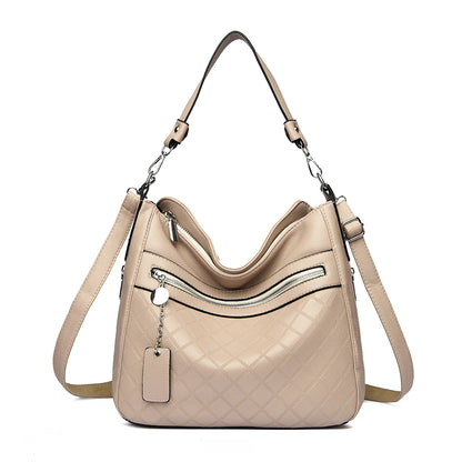 Large Leather Hobo Handbag with Quilted Detail & Shoulder Strap