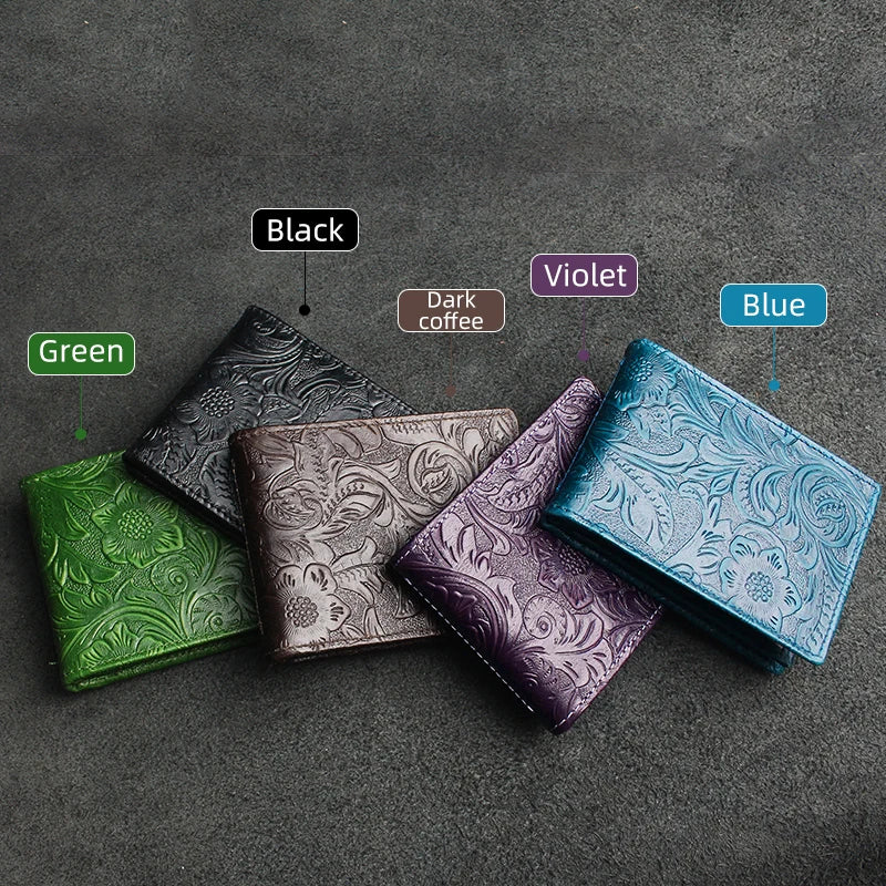 Handmade Floral Embossed Leather Wallet with Card & Coin Slots